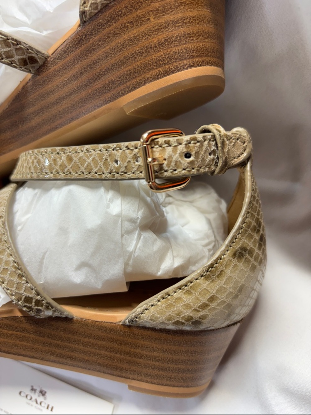 Coach Turnlock Leather Sandals Ingrid Nat embossed T strap Snake Print Gladiator - Picture 7 of 14